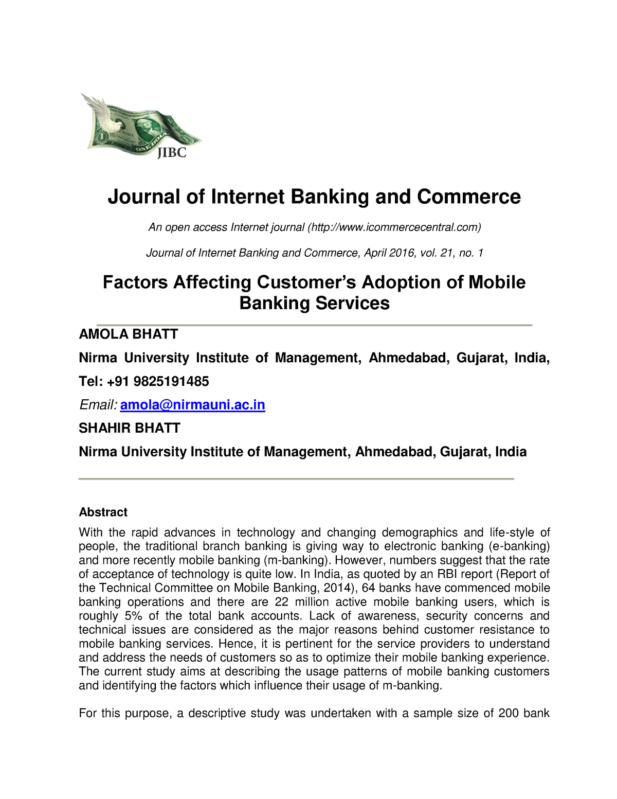 Factors Affecting Customers Adoption Of Mobile Banking Services ...