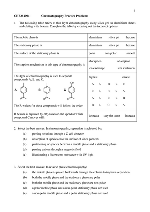 Practical - chromatography practice problems - 1 CHEM2001 ...