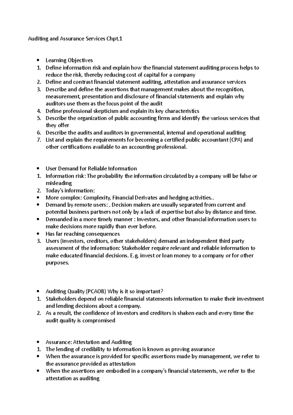 Auditing Notes - Auditing and Assurance Services Chpt. Learning ...