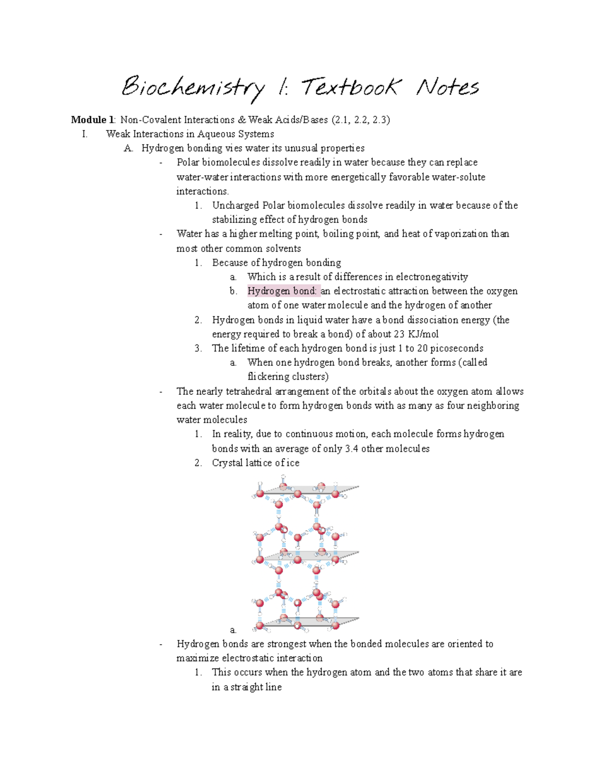 Biochemistry Textbook Notes Biochemistry I Textbook Notes Module 1 Biochemistry Textbook Notes Biochemistry I Textbook Notes Module 1