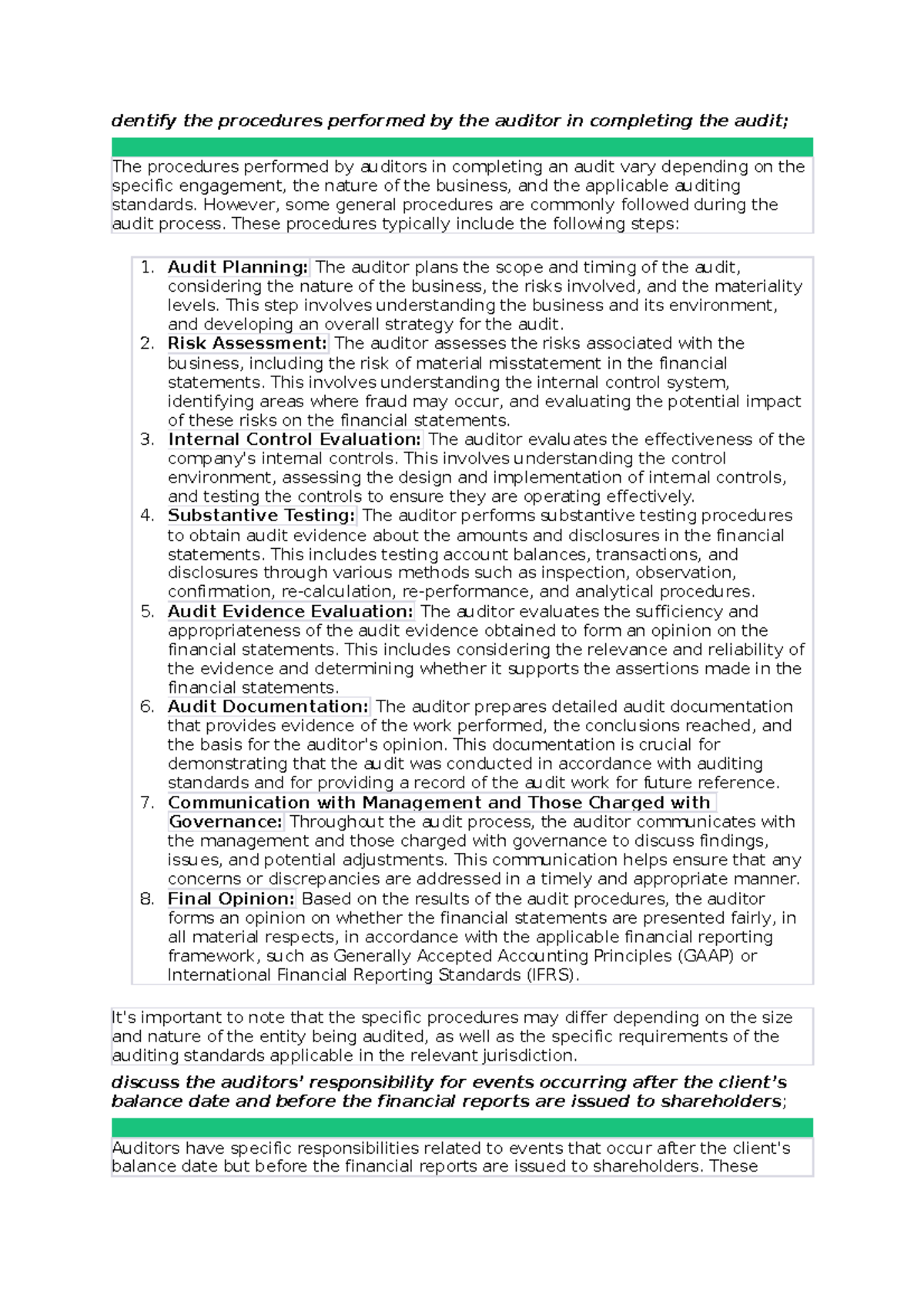 Audit new note - for practice - dentify the procedures performed by the ...