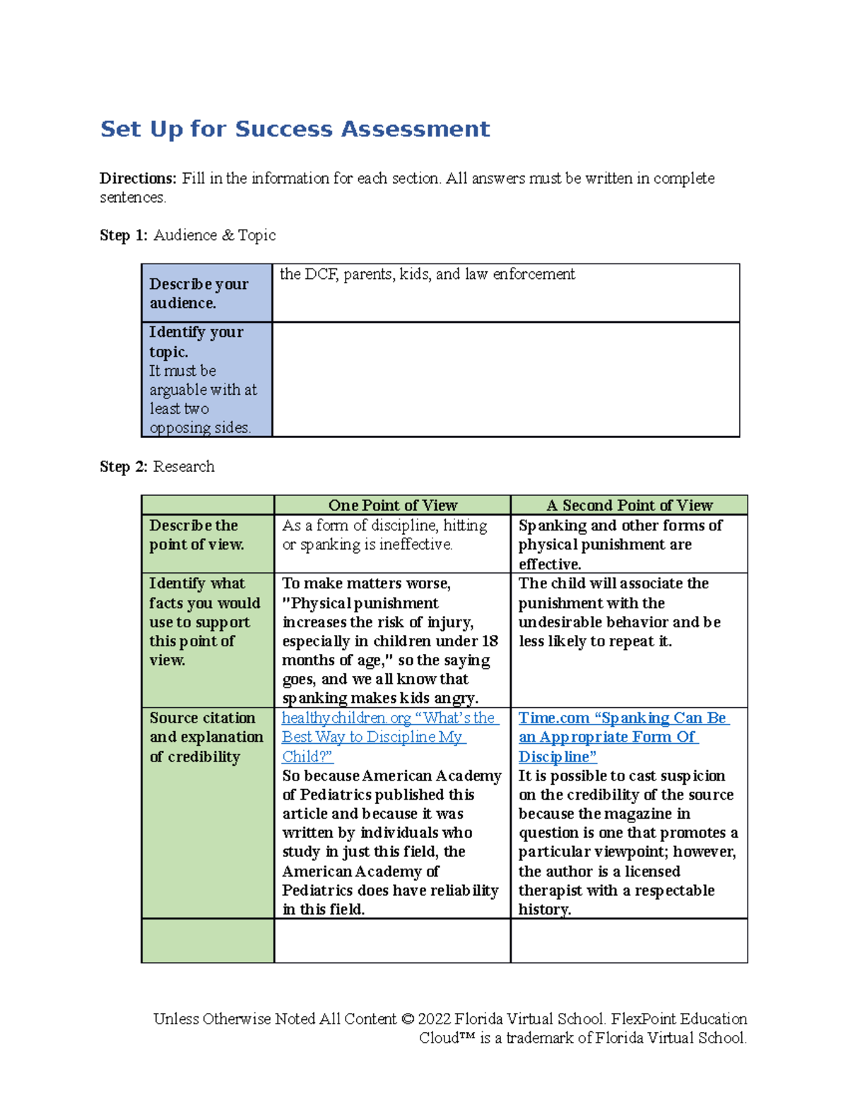 Set up for success assess Moroto Leath 'rubric Set Up for Success