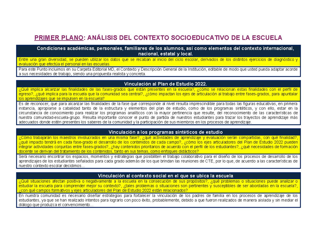 Primer Plano - PRIMER PLANO: ANÁLISIS DEL CONTEXTO SOCIOEDUCATIVO DE LA
