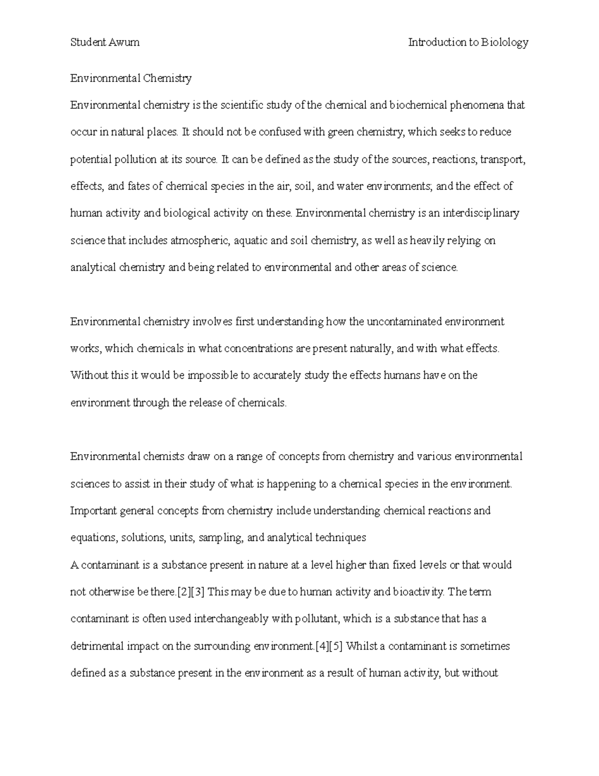 Environmental Chemistry CHEM3601 U of W Studocu