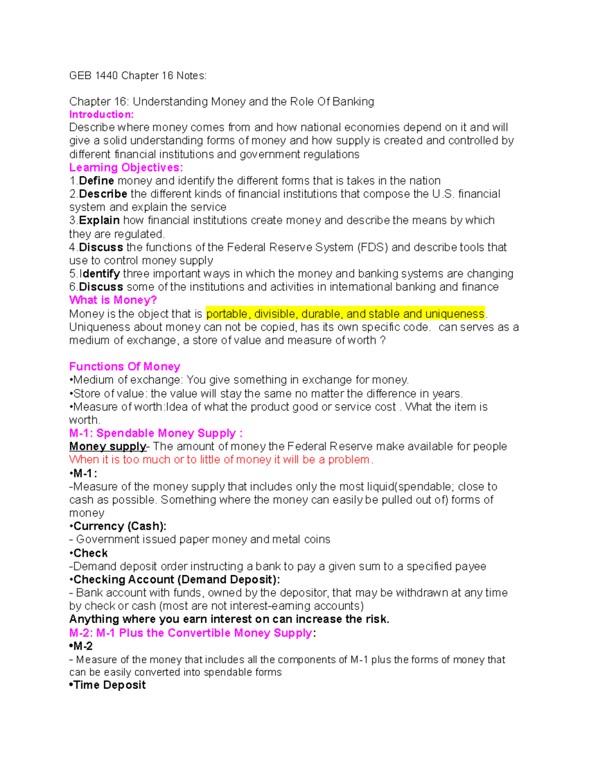 GEB 1440 Chapter 16 Notes - GEB 1440 Chapter 16 Notes: Chapter 16 ...