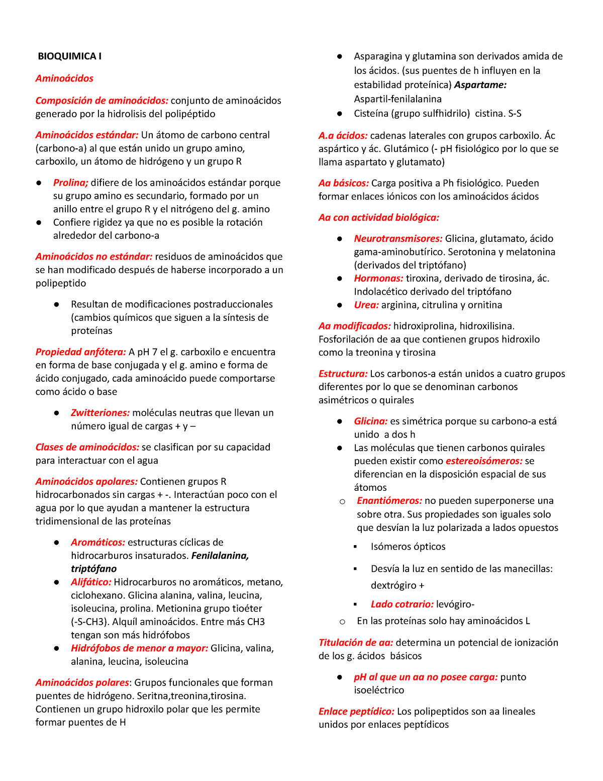 Bioquímica Resumen De Parciales Bioquimica I Aminoácidos