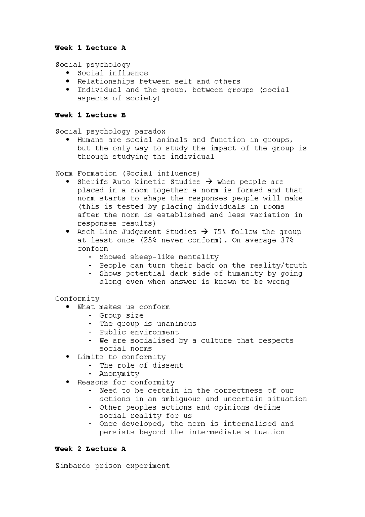 PSYC1004 - First semester notes - Week 1 Lecture A Social psychology ...