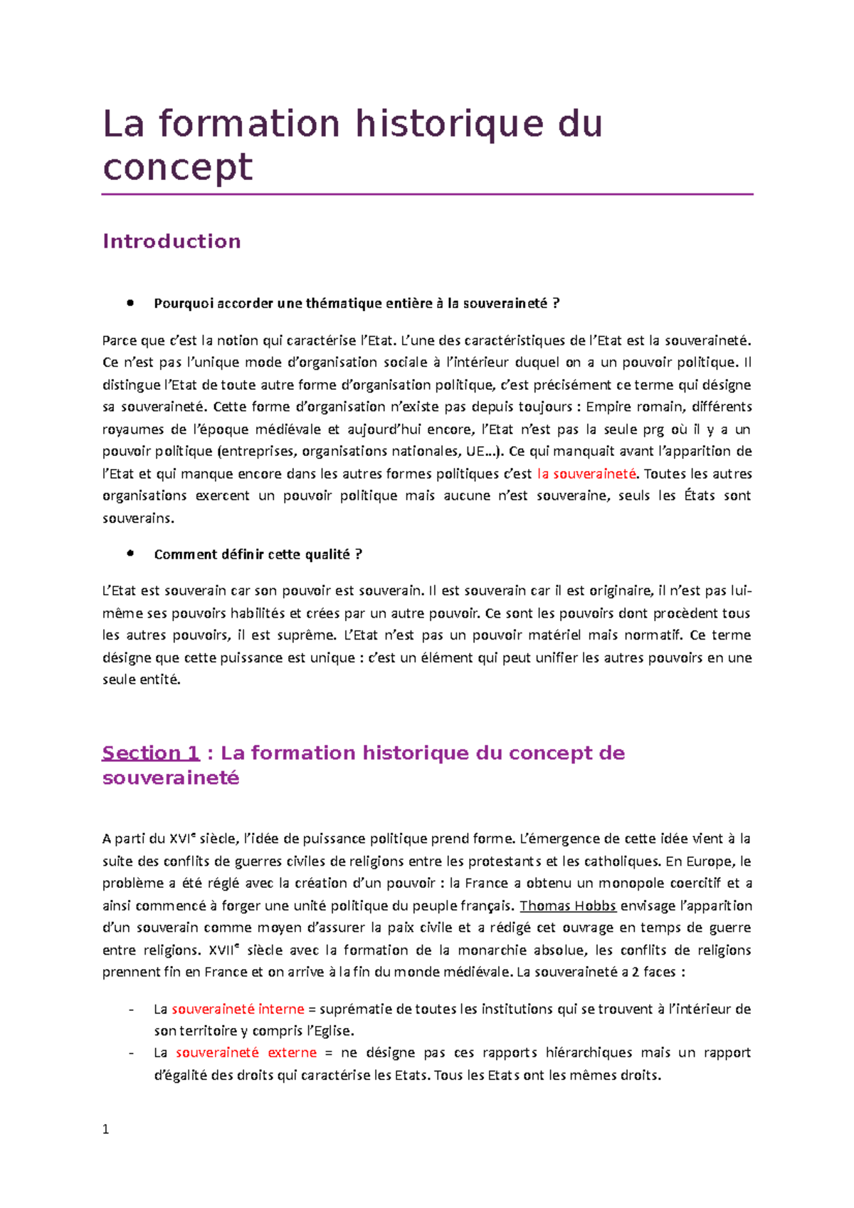 Thème 1 - Notes de cours - La formation historique du concept ...