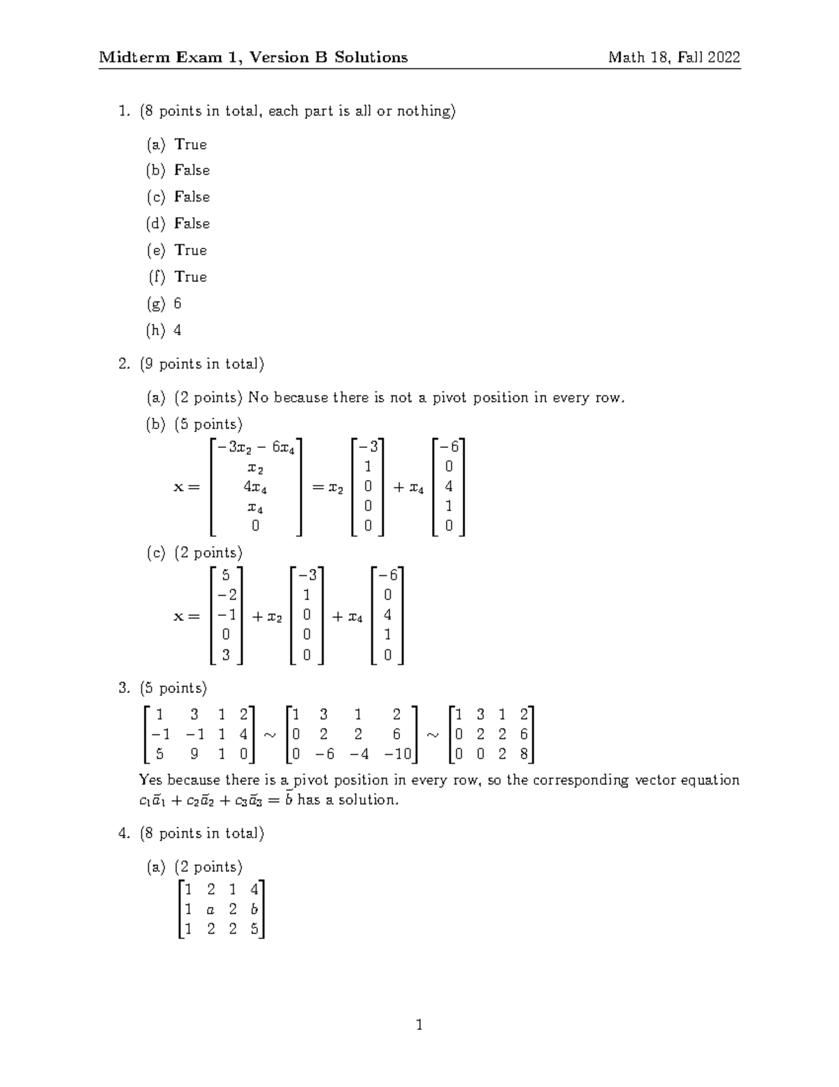 Midterm 1Version BSolutions - Midterm Exam 1, Version B Solutions Math ...