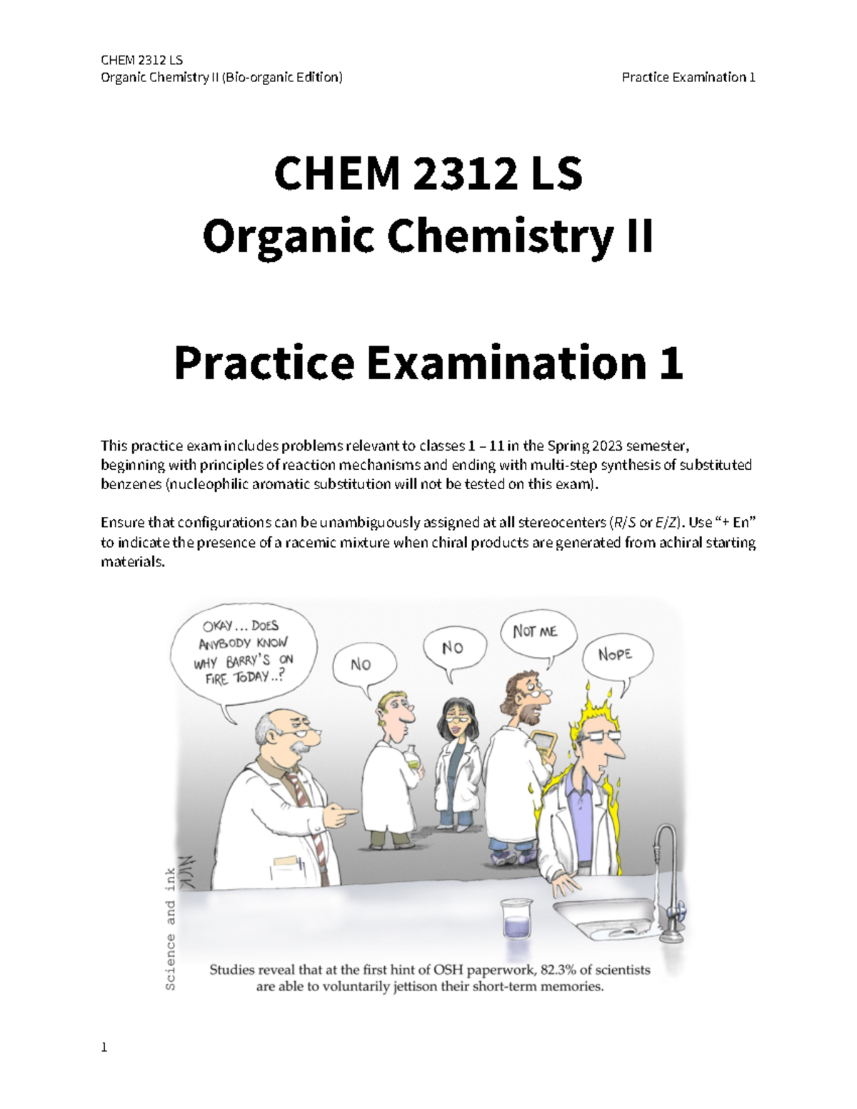 Practice Exam 1 - Organic Chemistry II (Bio-organic Edition) Practice ...