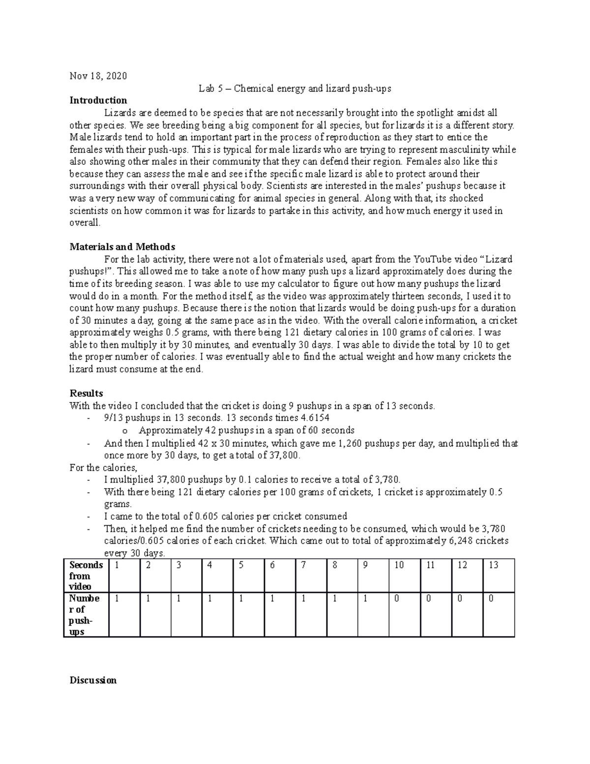 Lab 5 - Chemical energy and lizard push-ups - Nov 18, 2020 Lab 5 ...