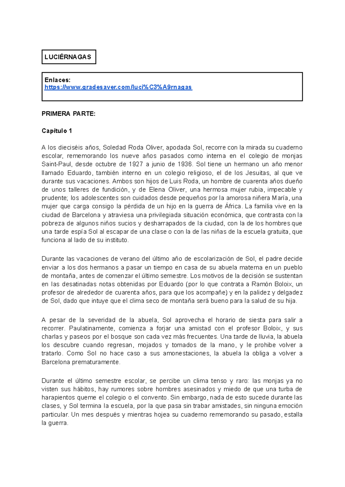 Literatura Castellana 3R Trimestral - LUCIÉRNAGAS Enlaces: gradesaver ...