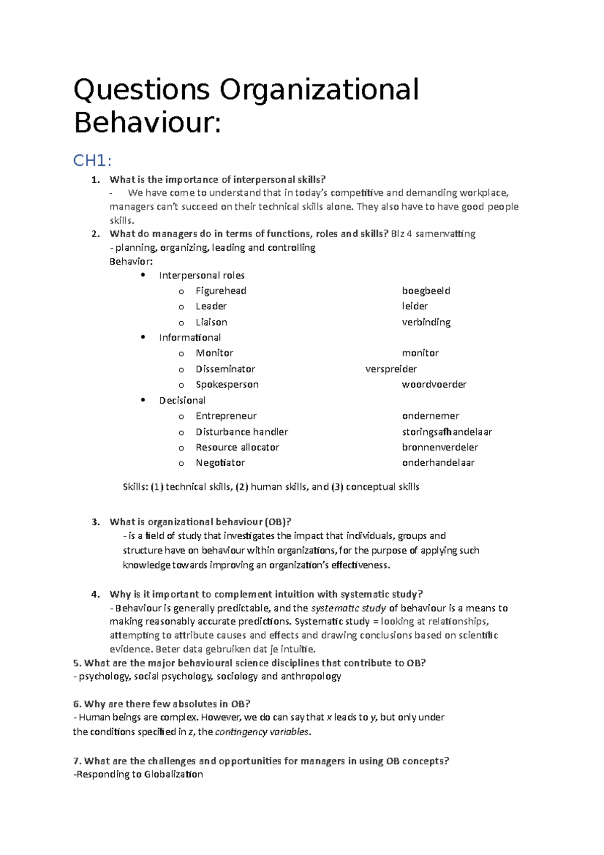 organisational behaviour essay questions and answers