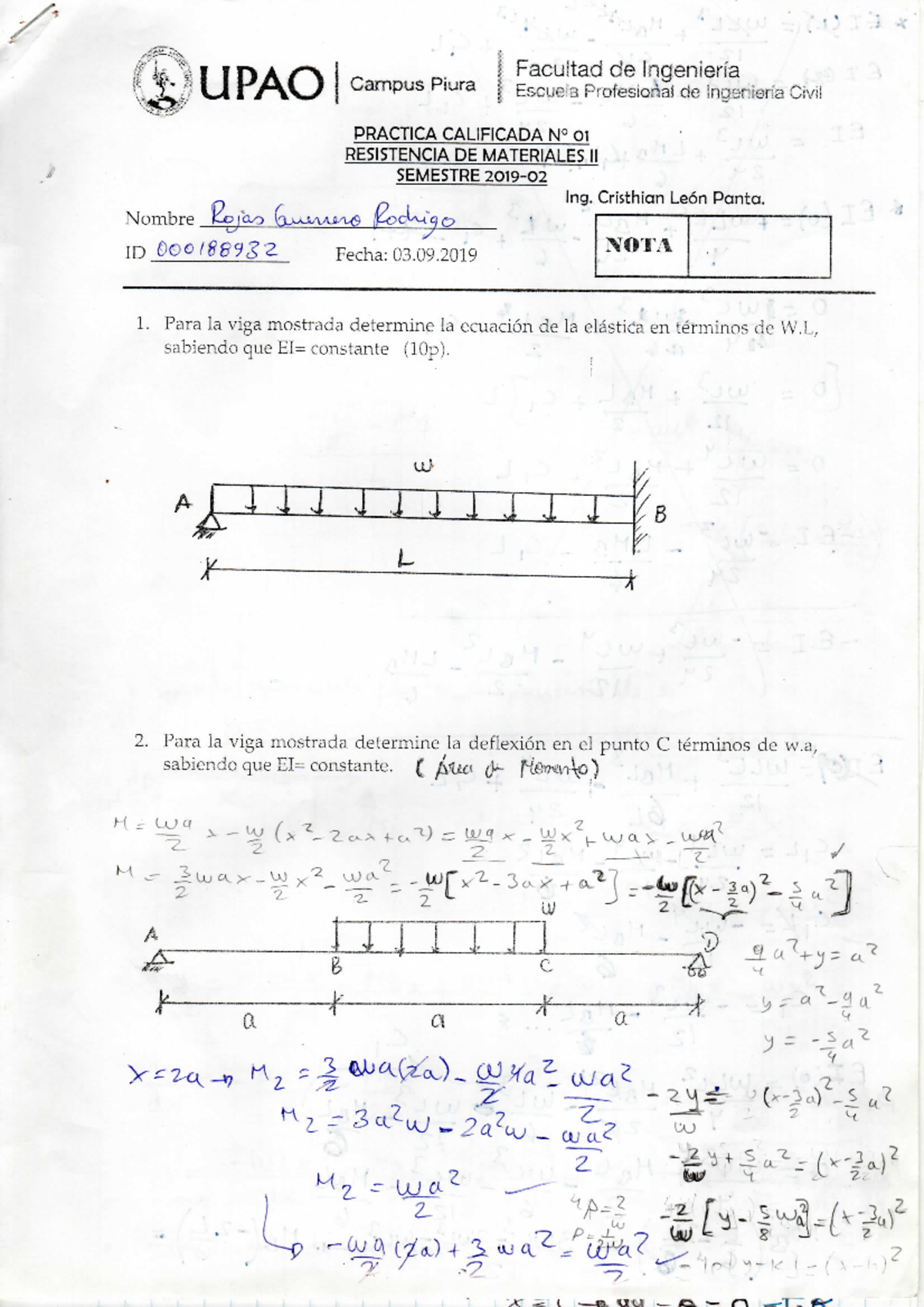 Practica 01-2019-II Resistencia de materiales II - E= Nombre & €ampu5 ...