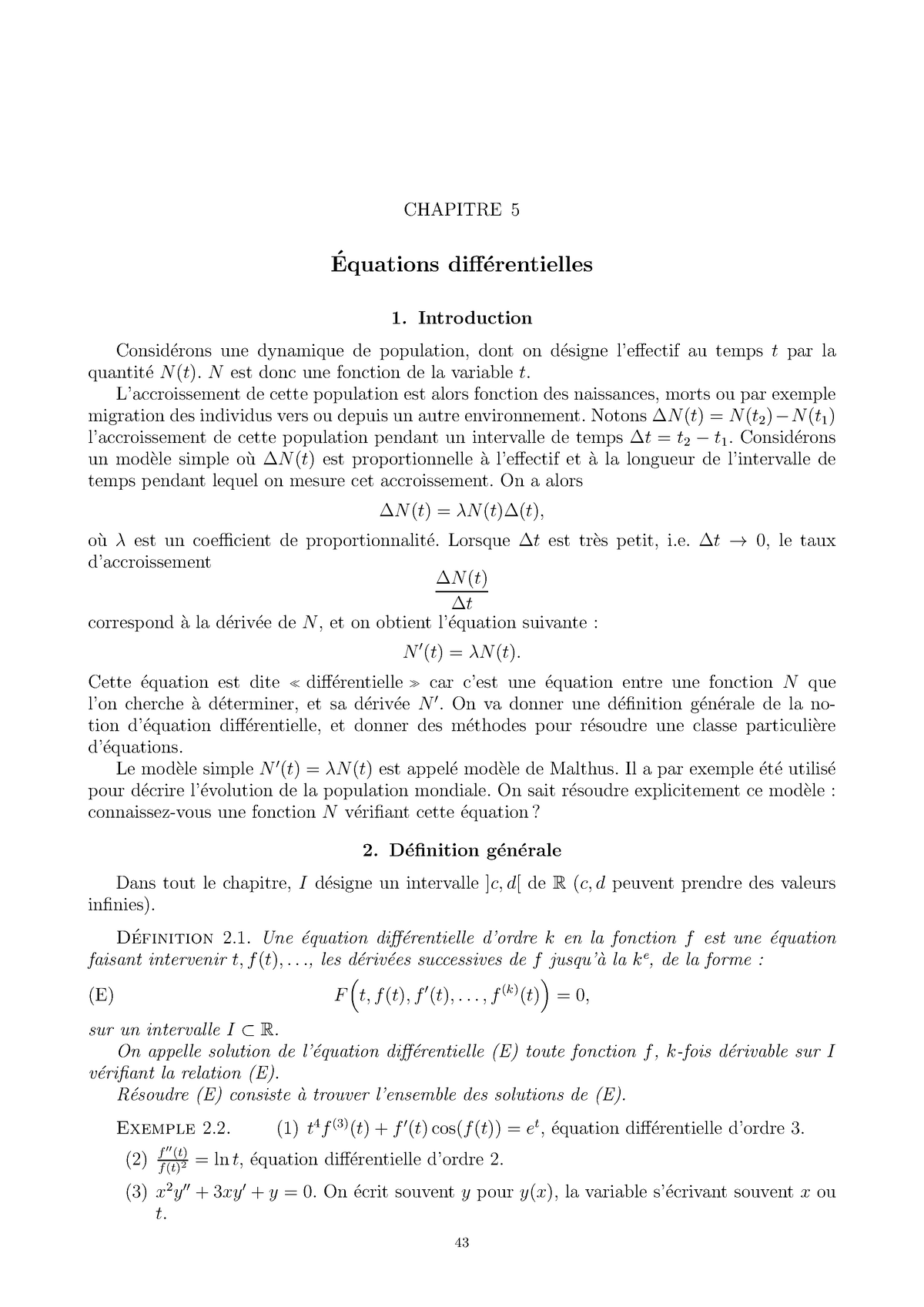 Equations Différentielles - CHAPITRE 5 Equations Diff ́erentielles ́ ...