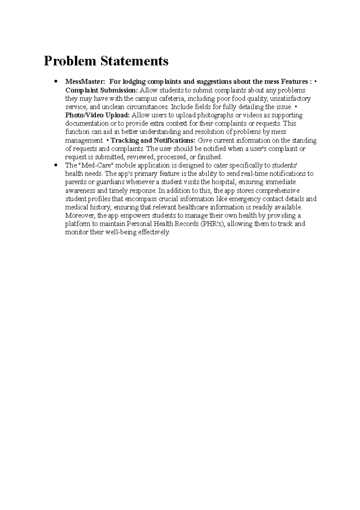 Problem Statements Problem Statements MessMaster For lodging