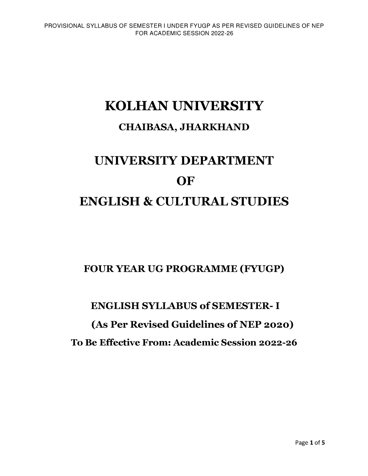 English - FOR ACADEMIC SESSION 2022- KOLHAN UNIVERSITY CHAIBASA ...