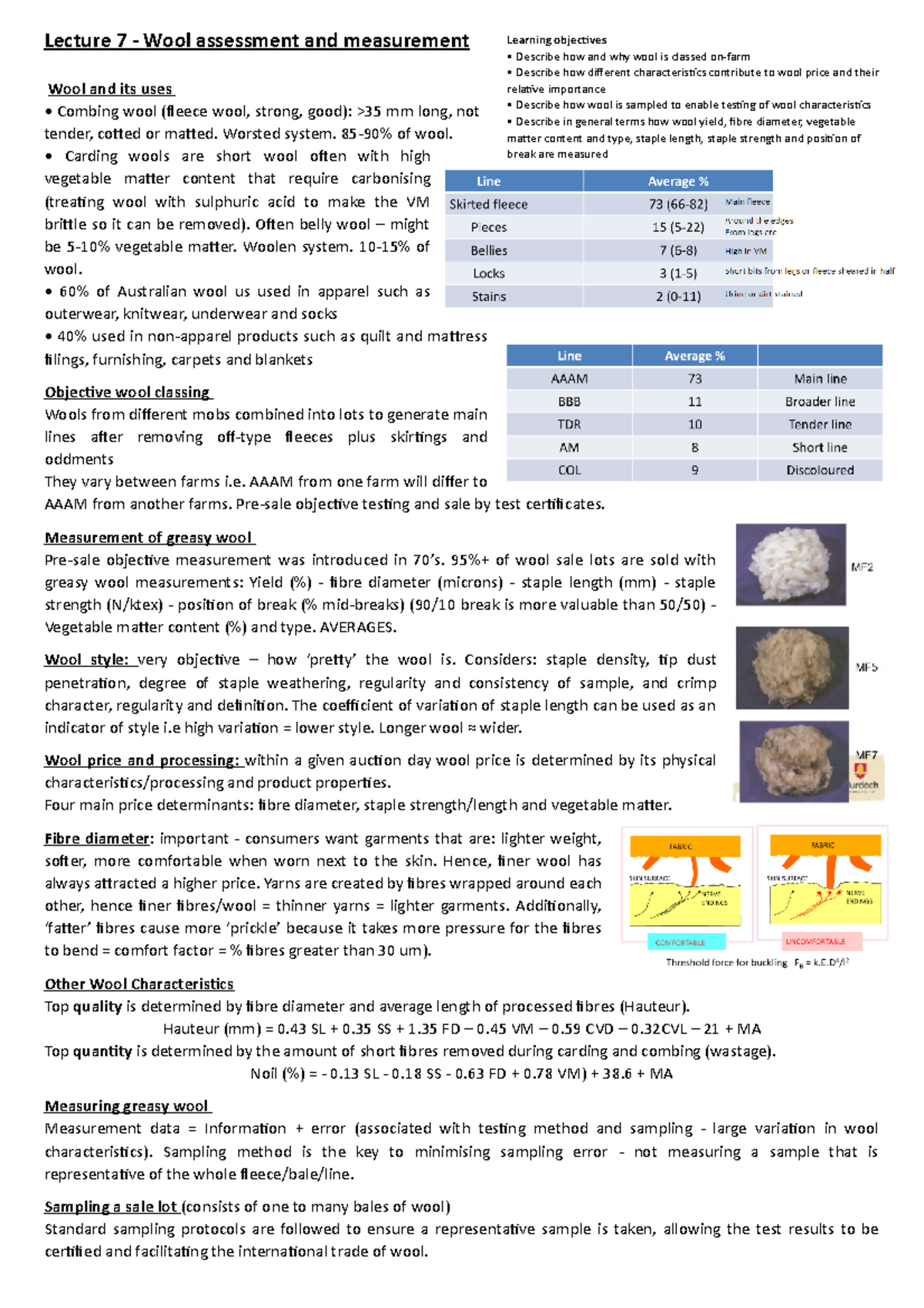 Lecture 7 - Wool Assessment and Management - Lecture 7 - Wool ...