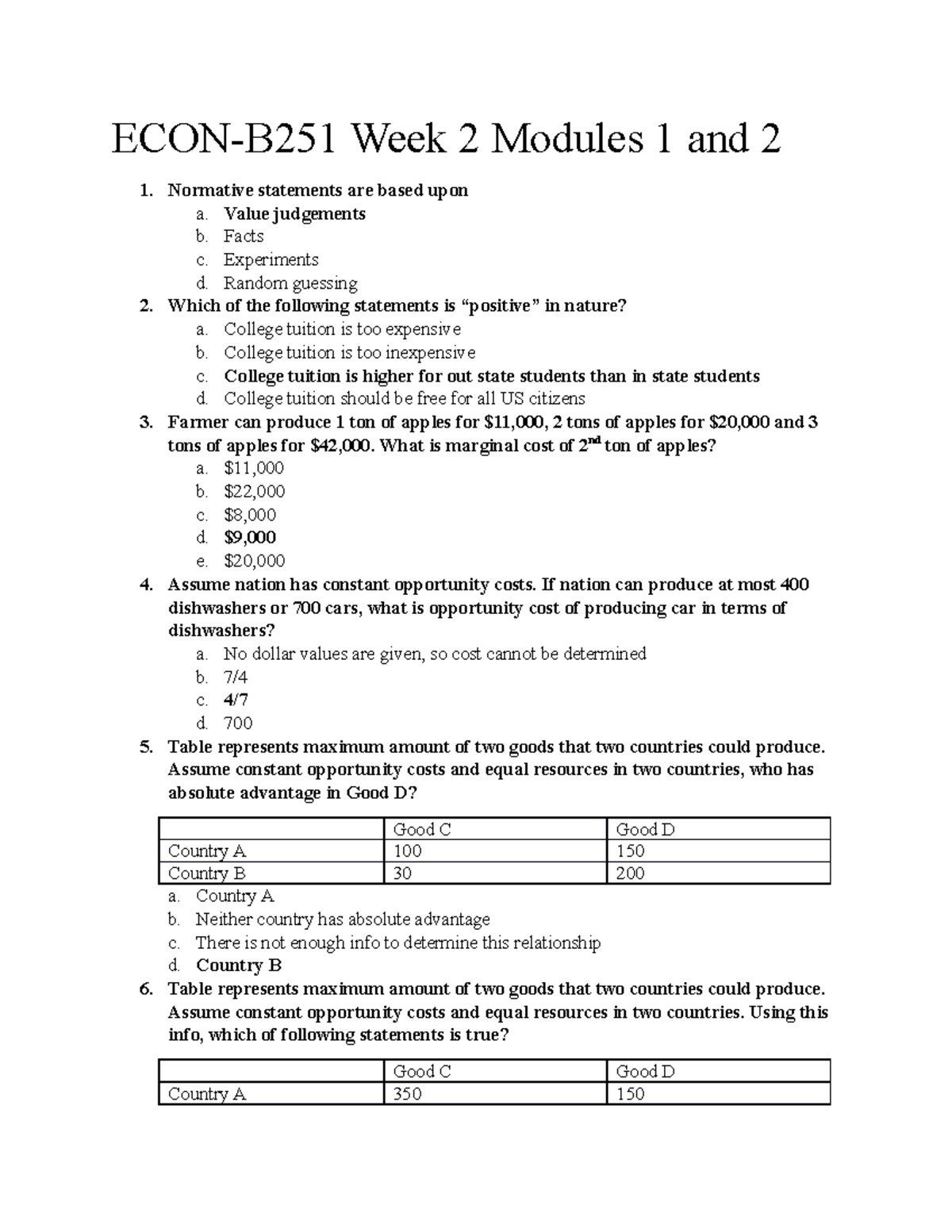 ECON-B251 Week 2 Modules 1 And 2 - ECON-B251 Week 2 Modules 1 And 2 Normative Statements Are ...