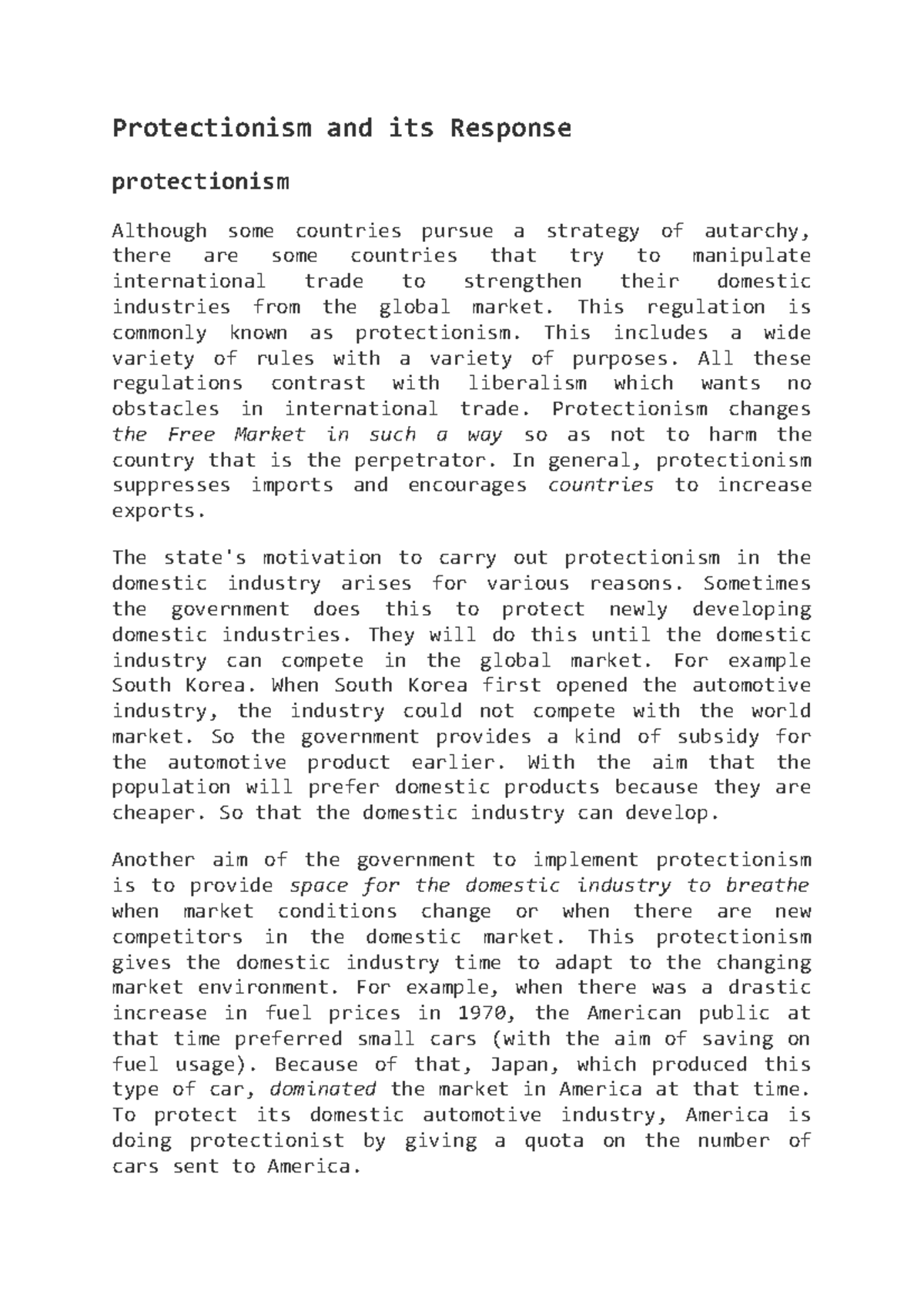 Protectionism and its Response - Protectionism and its Response ...