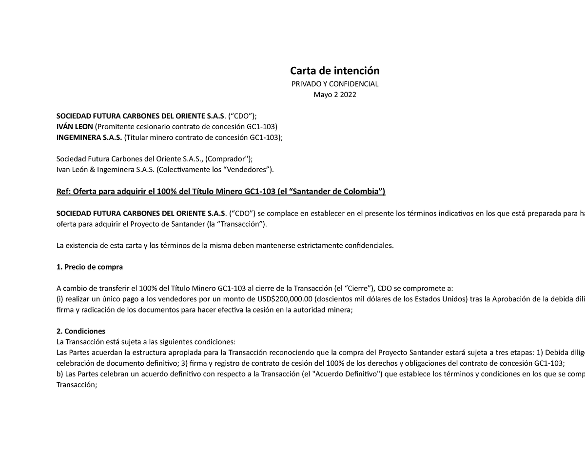 Respuesta Carta De Intención Carta De Intención Privado Y Confidencial Mayo 2 2022 Sociedad 0054