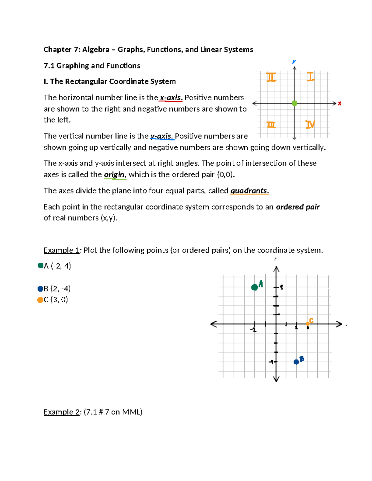 Math1029 Notes 7.1 - Exam 1 - Chapter 7: Algebra – Graphs, Func7ons ...