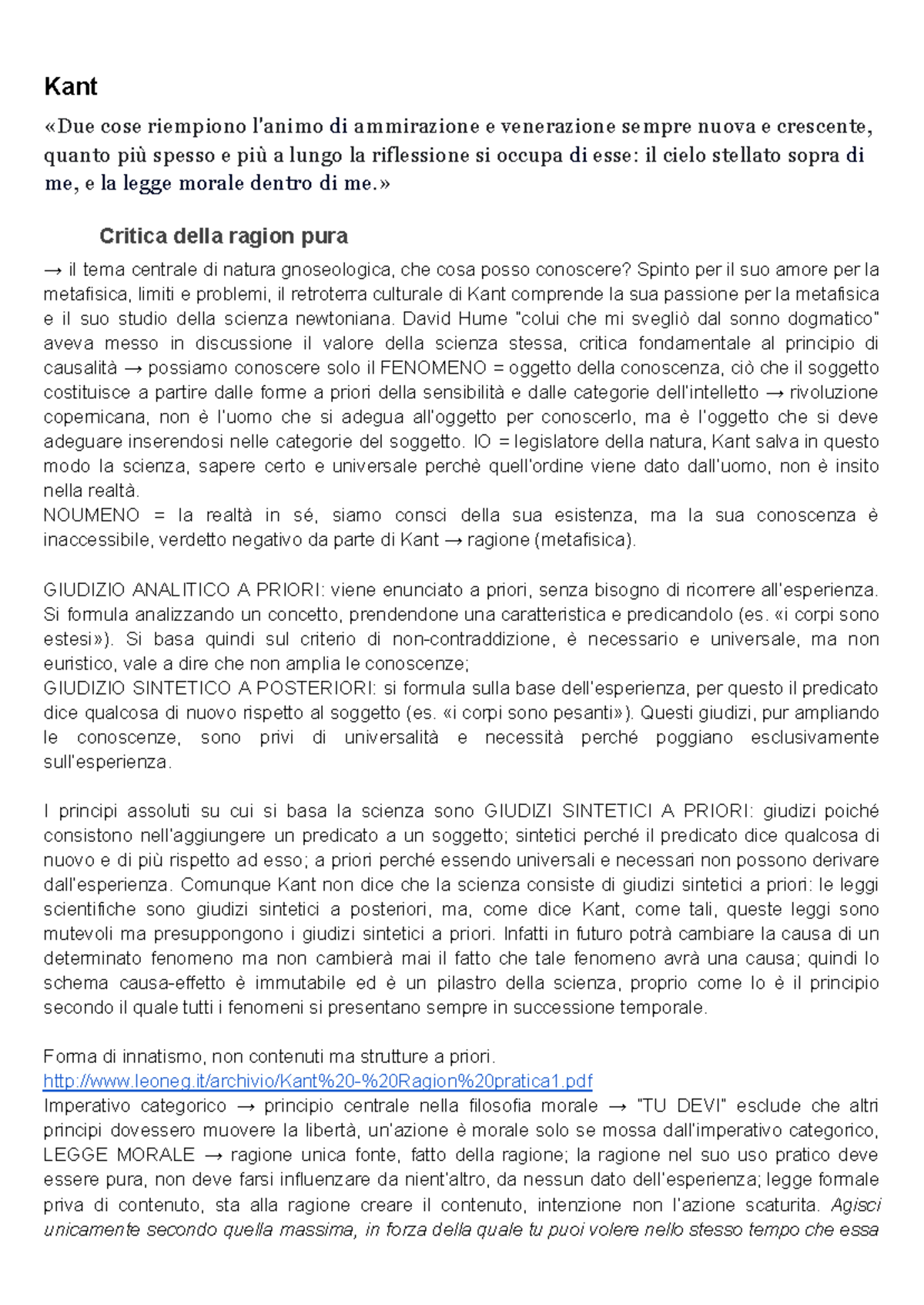 Filosofia - appunti - da Kant a Freud - Kant «Due cose riempiono l ...