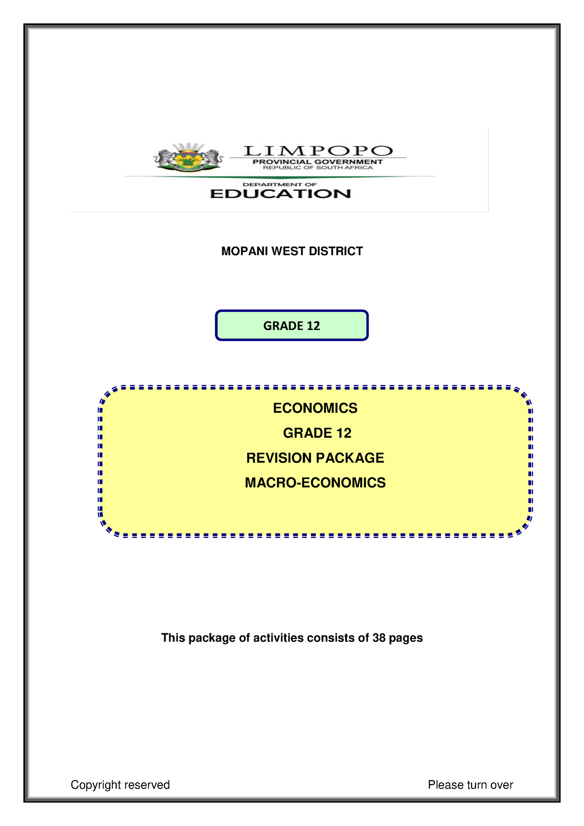 business operations - MOPANI WEST DISTRICT This package of activities ...