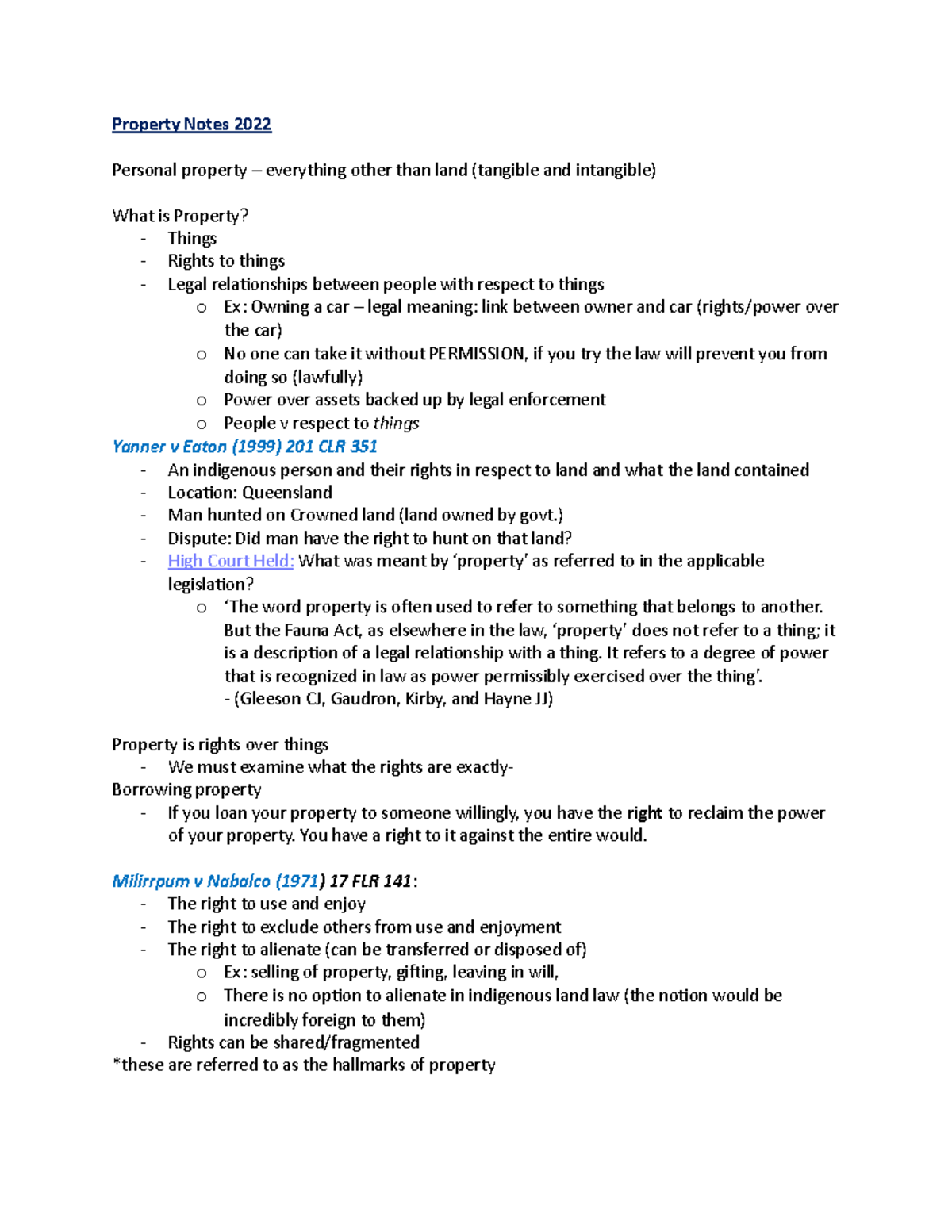 Property Weeks 1-6 Notes - Property Notes 2022 Personal property ...