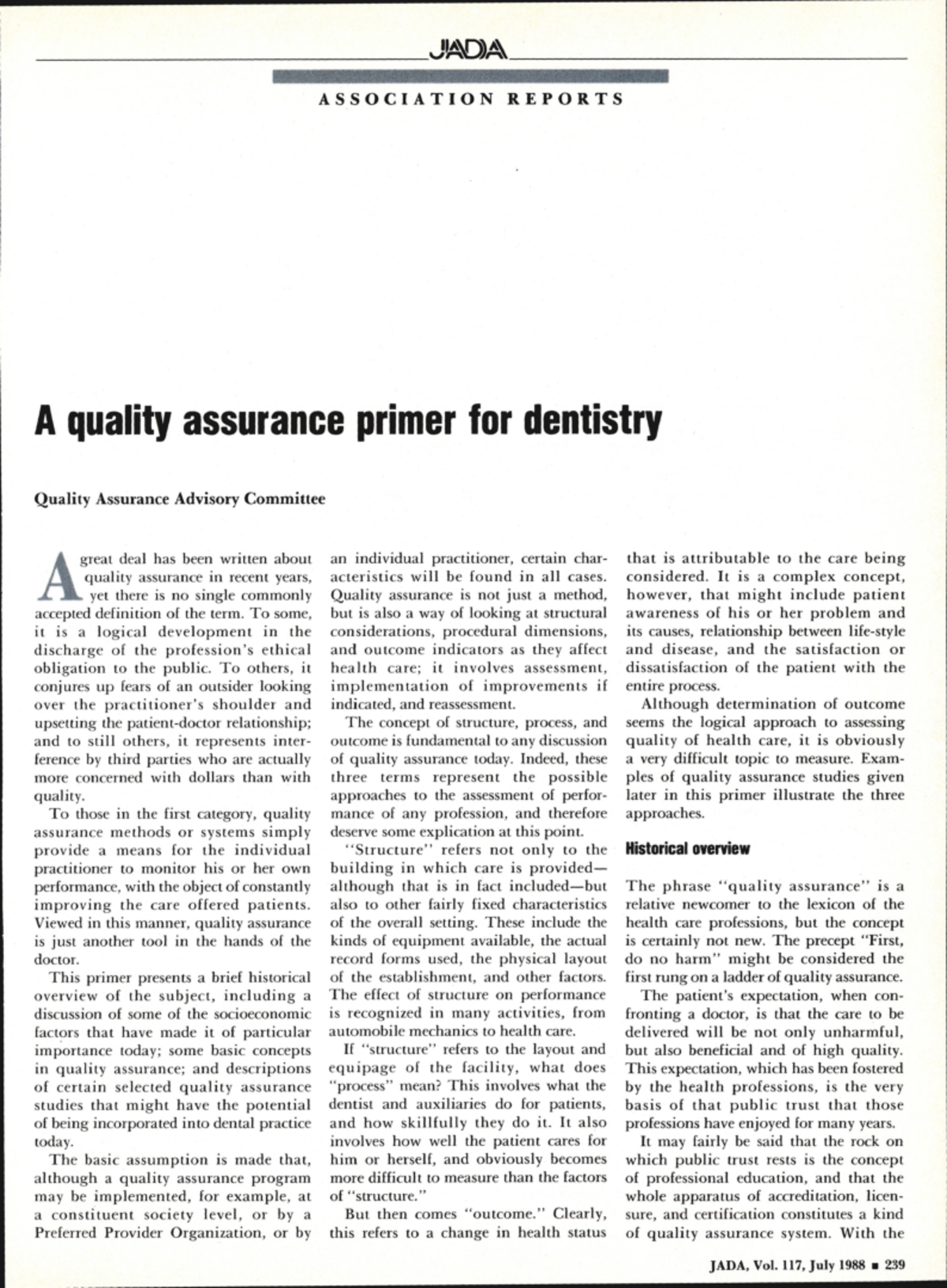 A quality assurance primer for dentistry 1988 A q u a l i t y a s s u