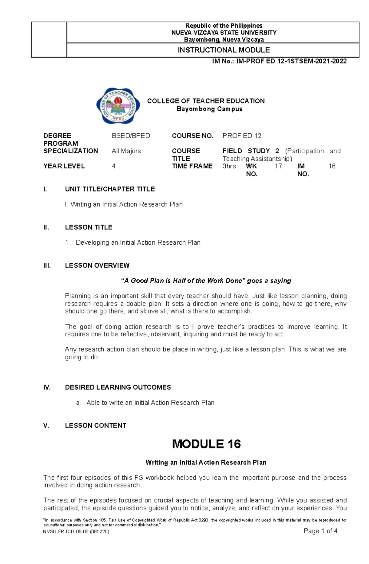 Module16 none NUEVA VIZCAYA STATE UNIVERSITY Bayombong, Nueva