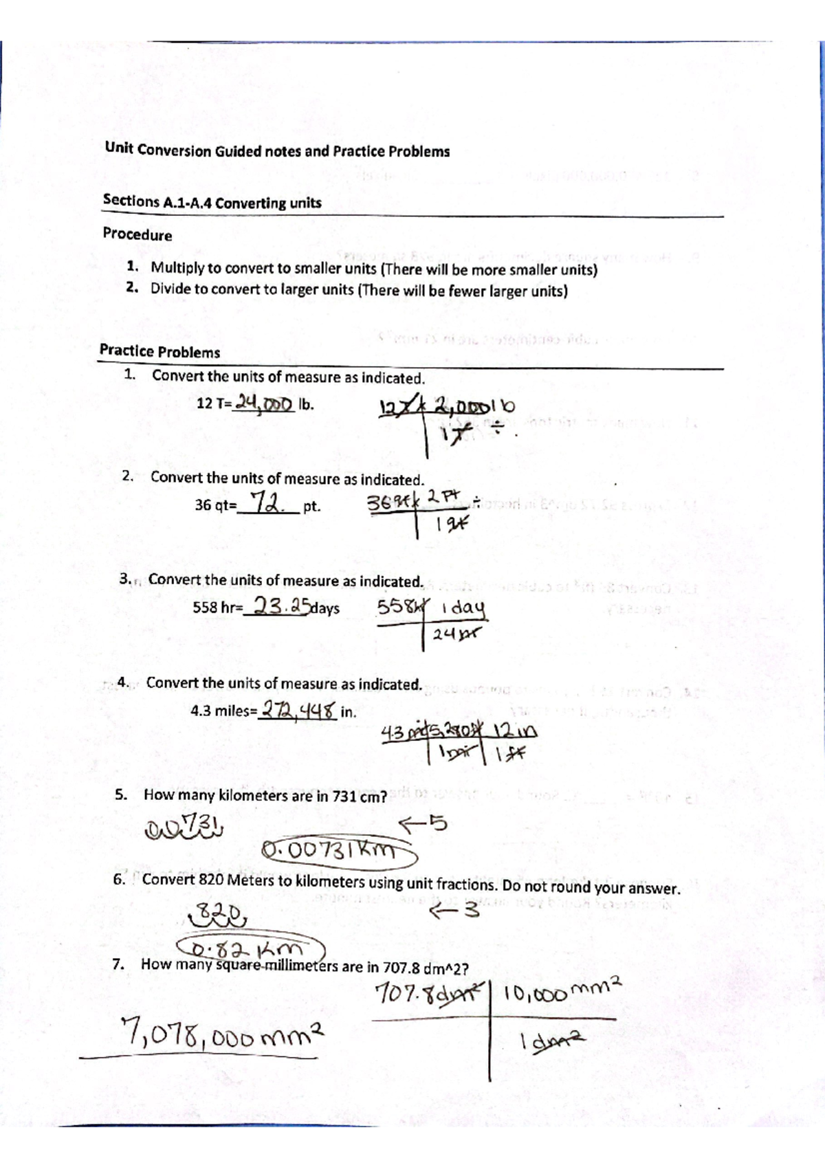 A.1 coverting units - important classwork notes :) - MAT 143 - Studocu