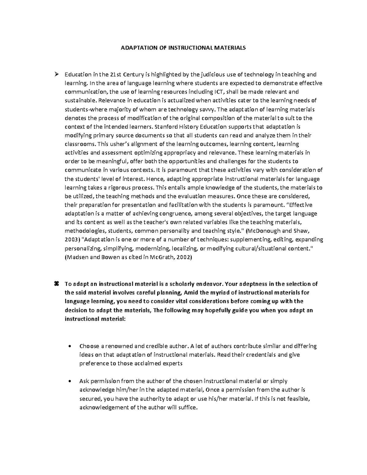 Adaptation OF Instructional Materials ADAPTATION OF INSTRUCTIONAL 