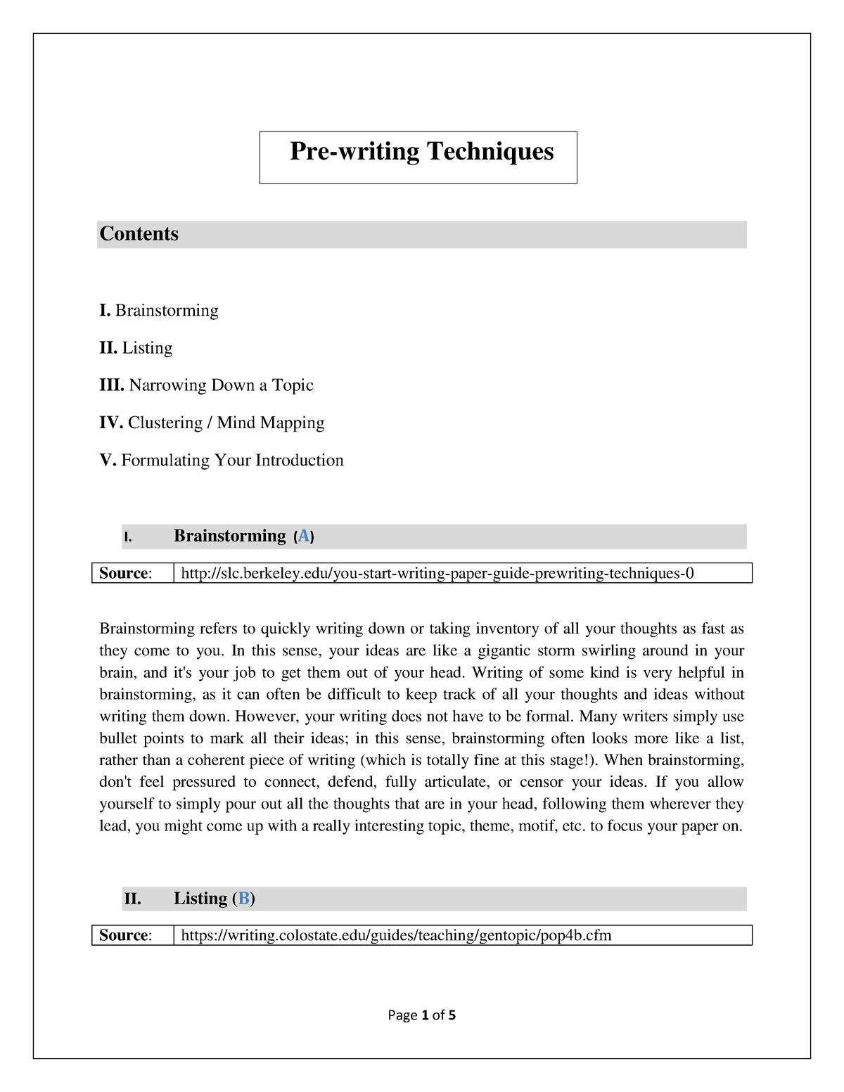 supplementary-material-pre-writing-techniques-contents-i