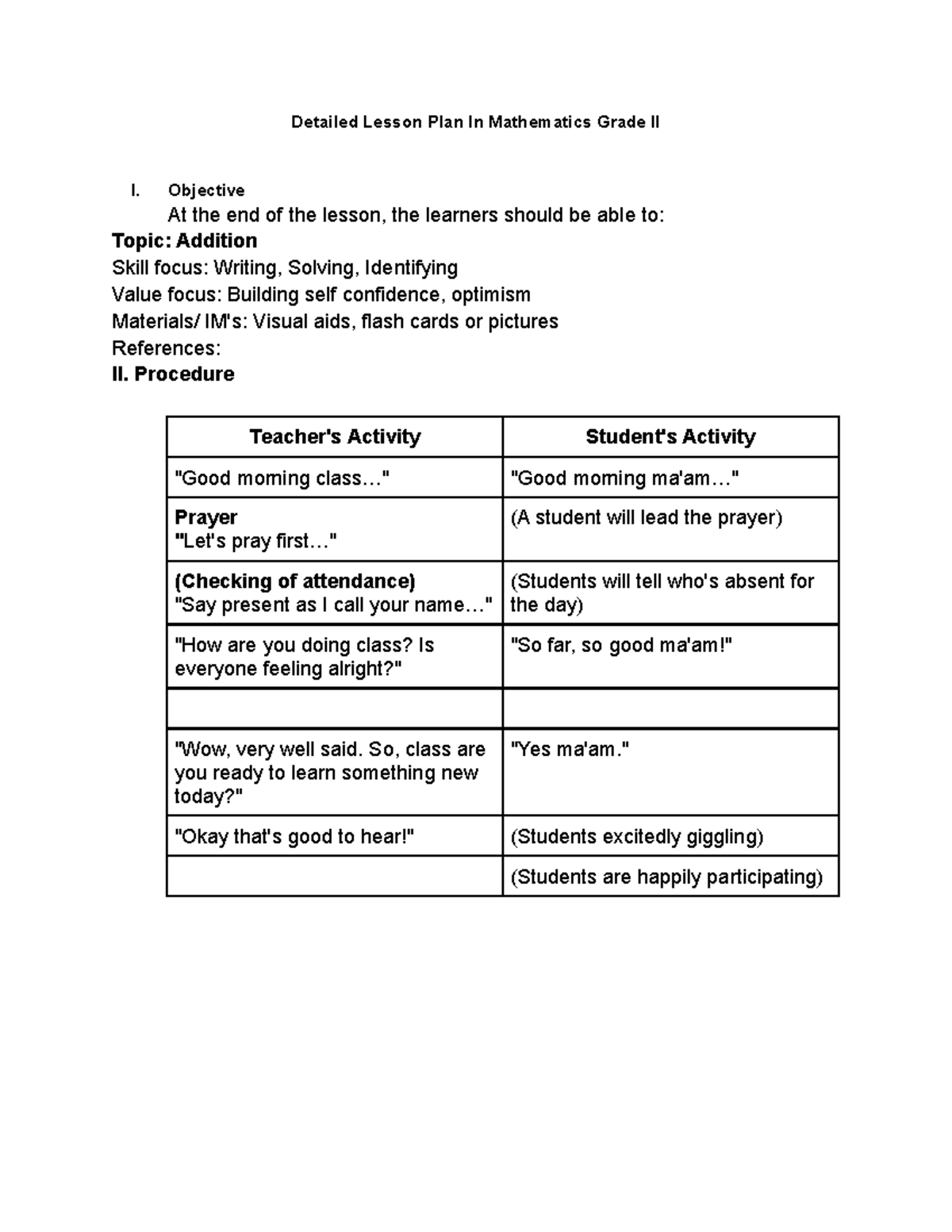 Math lesson plan - ..... - Detailed Lesson Plan In Mathematics Grade ll ...