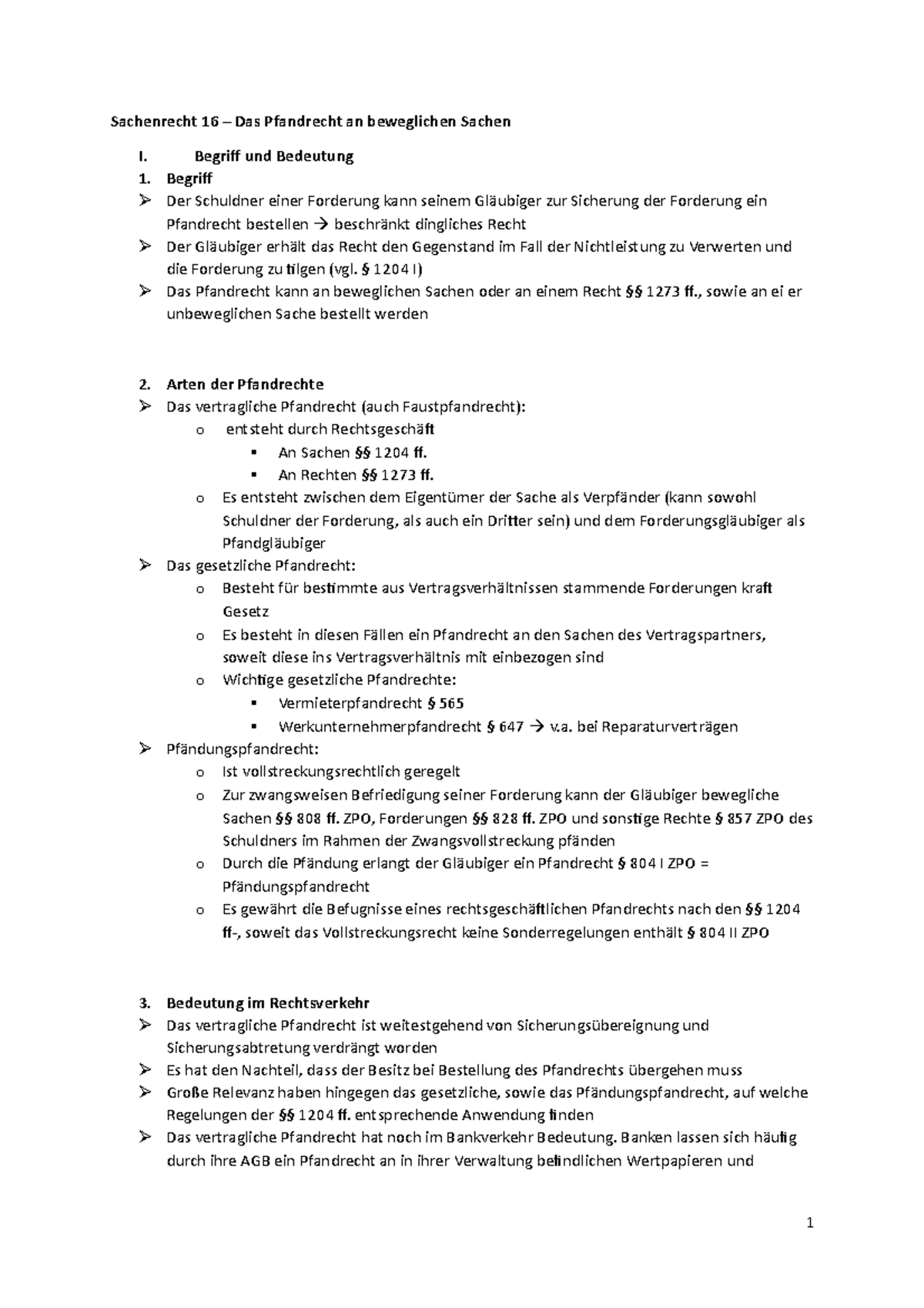 Pfandrecht An Beweglichen Sachen Sachenrecht 16 Pfandrecht an bew Sachen - Sachenrecht 16 Das Pfandrecht