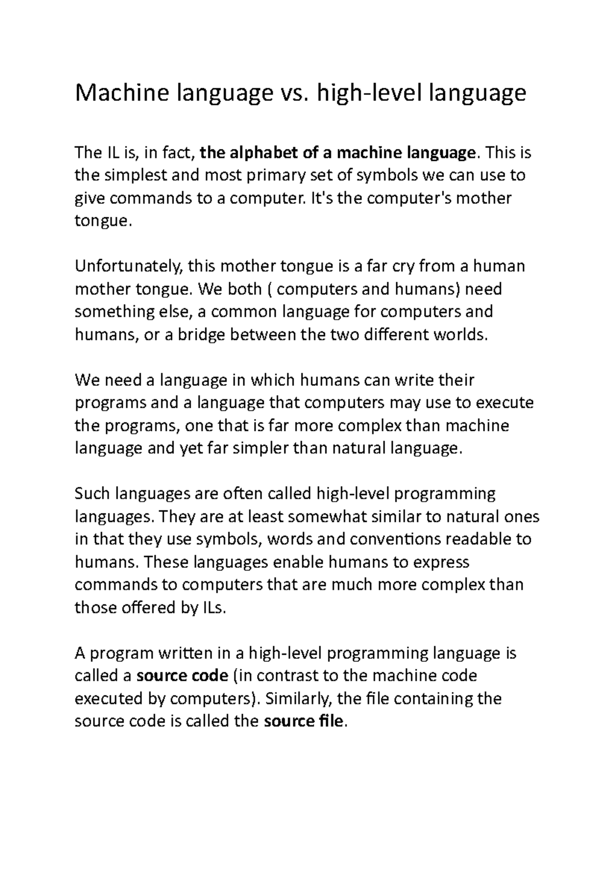 Machine language vs High level language - Machine language vs. high ...