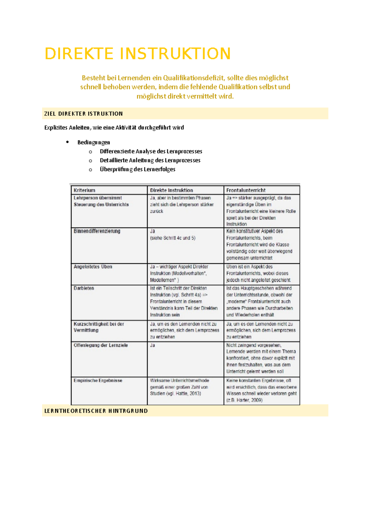 Vorlesung 7 - Sonderpädagogik Des Lernens - DIREKTE INSTRUKTION Besteht ...