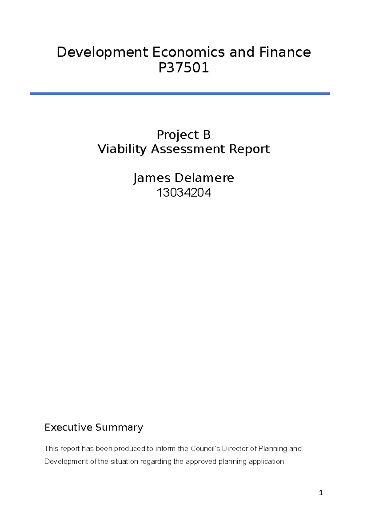 Project B Final - Viability Appraisal - Development Economics And ...