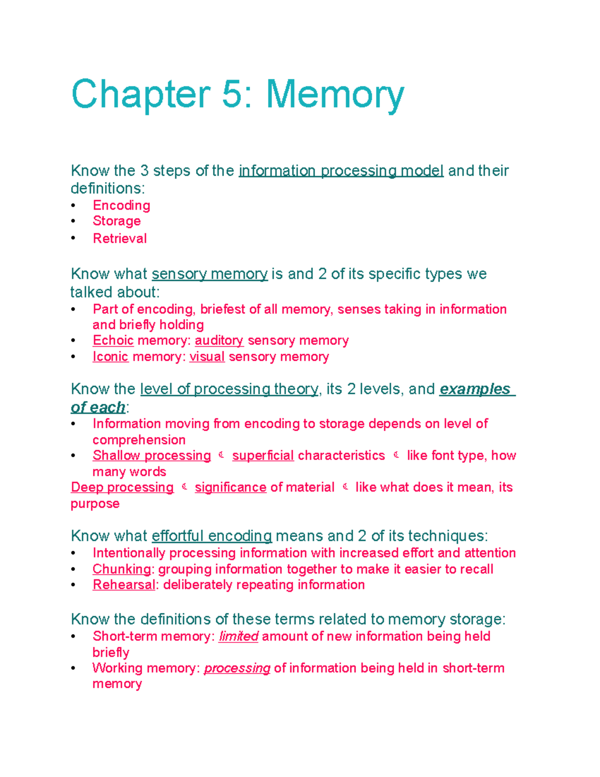 Psych 111- EXAM 2 Review - Chapter 5: Memory Know the 3 steps of the ...