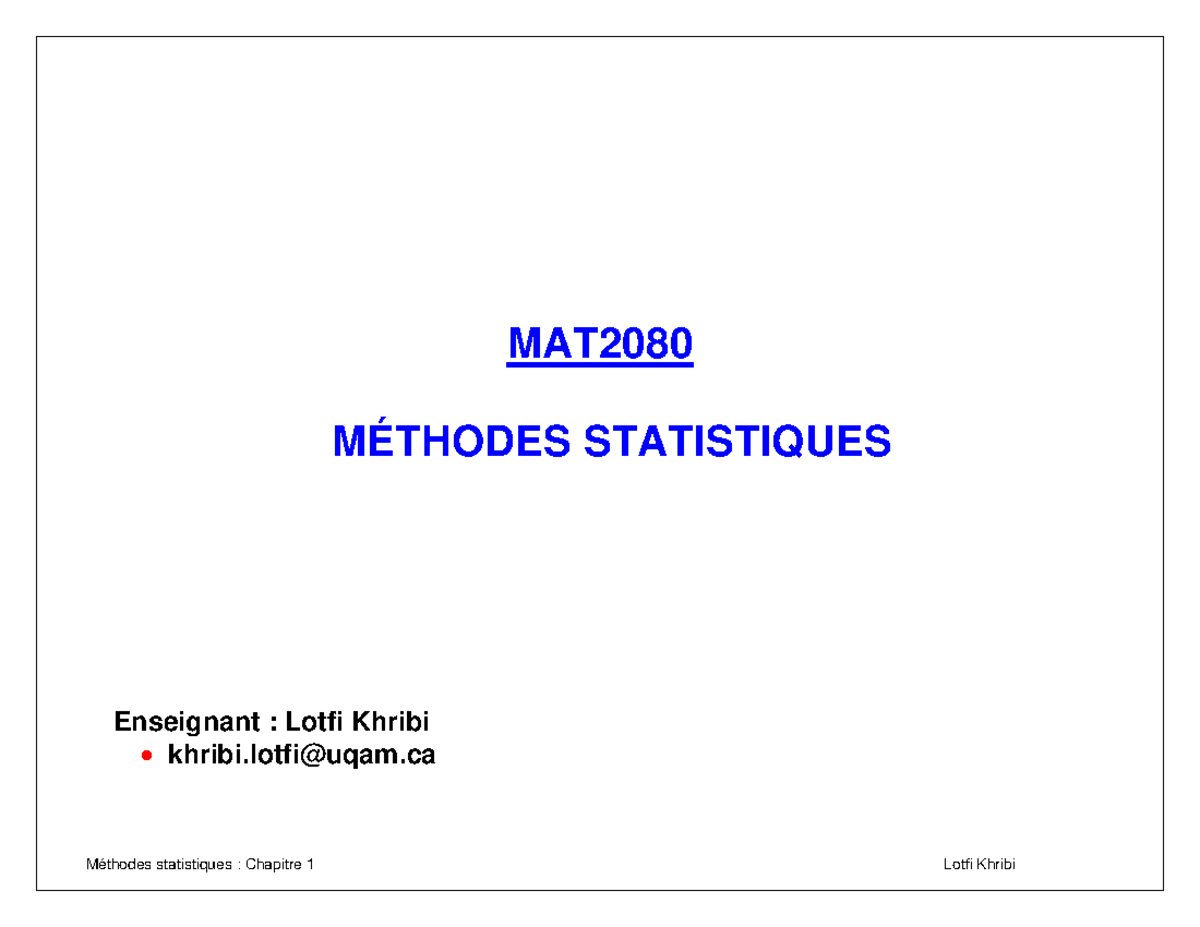 Chapitre 1 Statistique Descriptive - MAT MÉTHODES STATISTIQUES ...