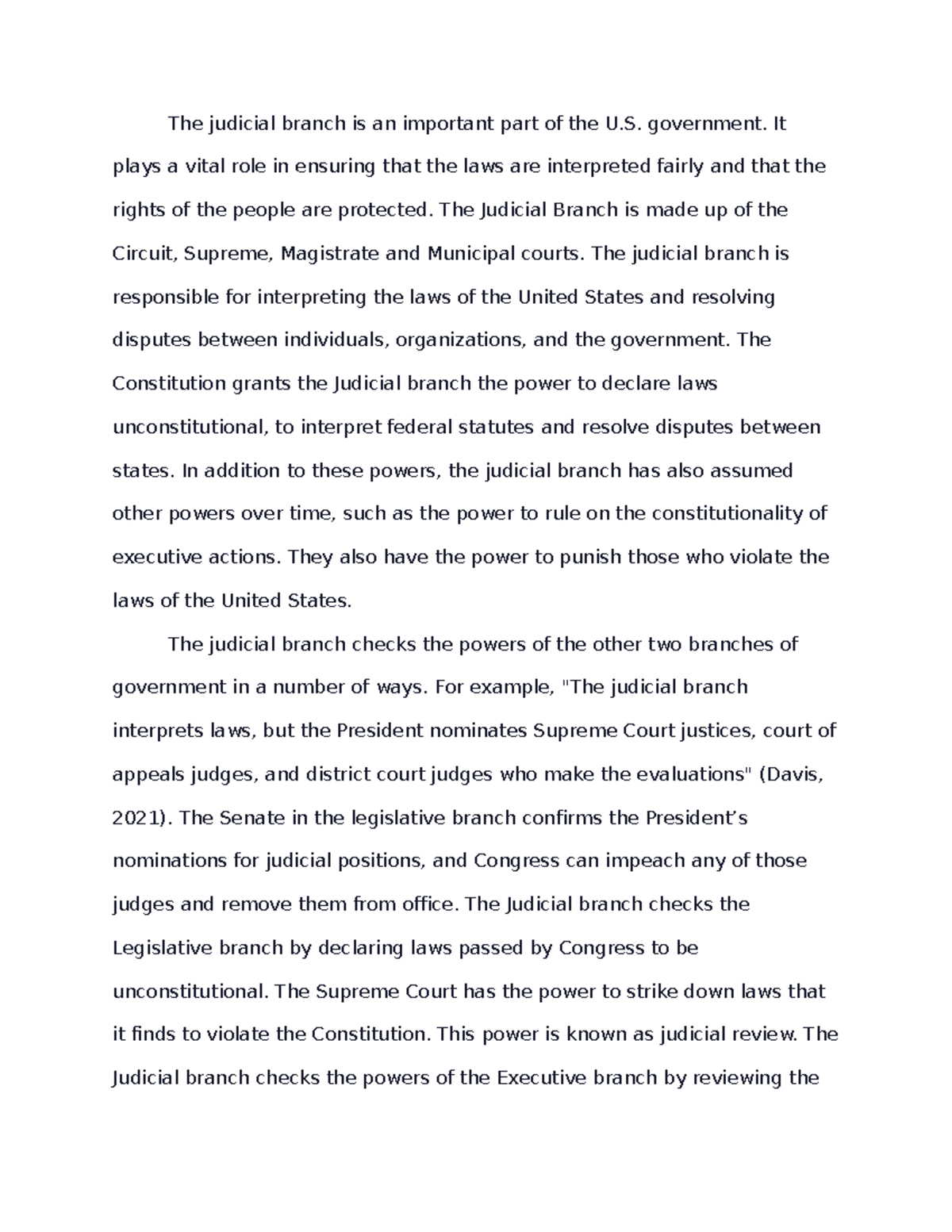 Judicial branch - paper - The judicial branch is an important part of ...