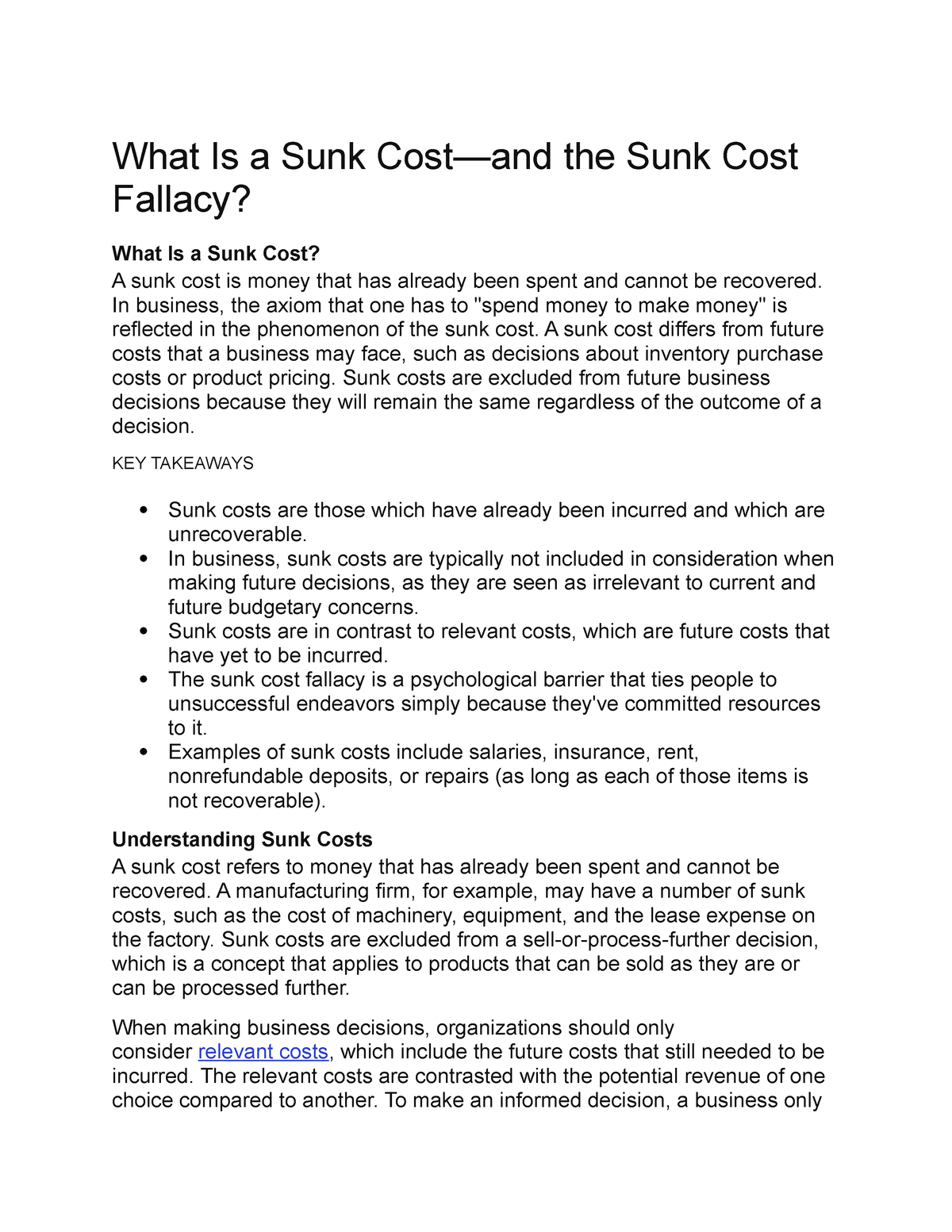 What Is A Sunk Cost - What Is A Sunk Cost—and The Sunk Cost Fallacy ...