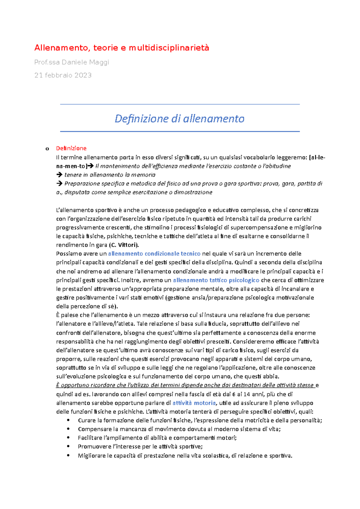 Allenamento, Teorie, Multidisciplinarietà - Teorie E Metodologie Dell ...