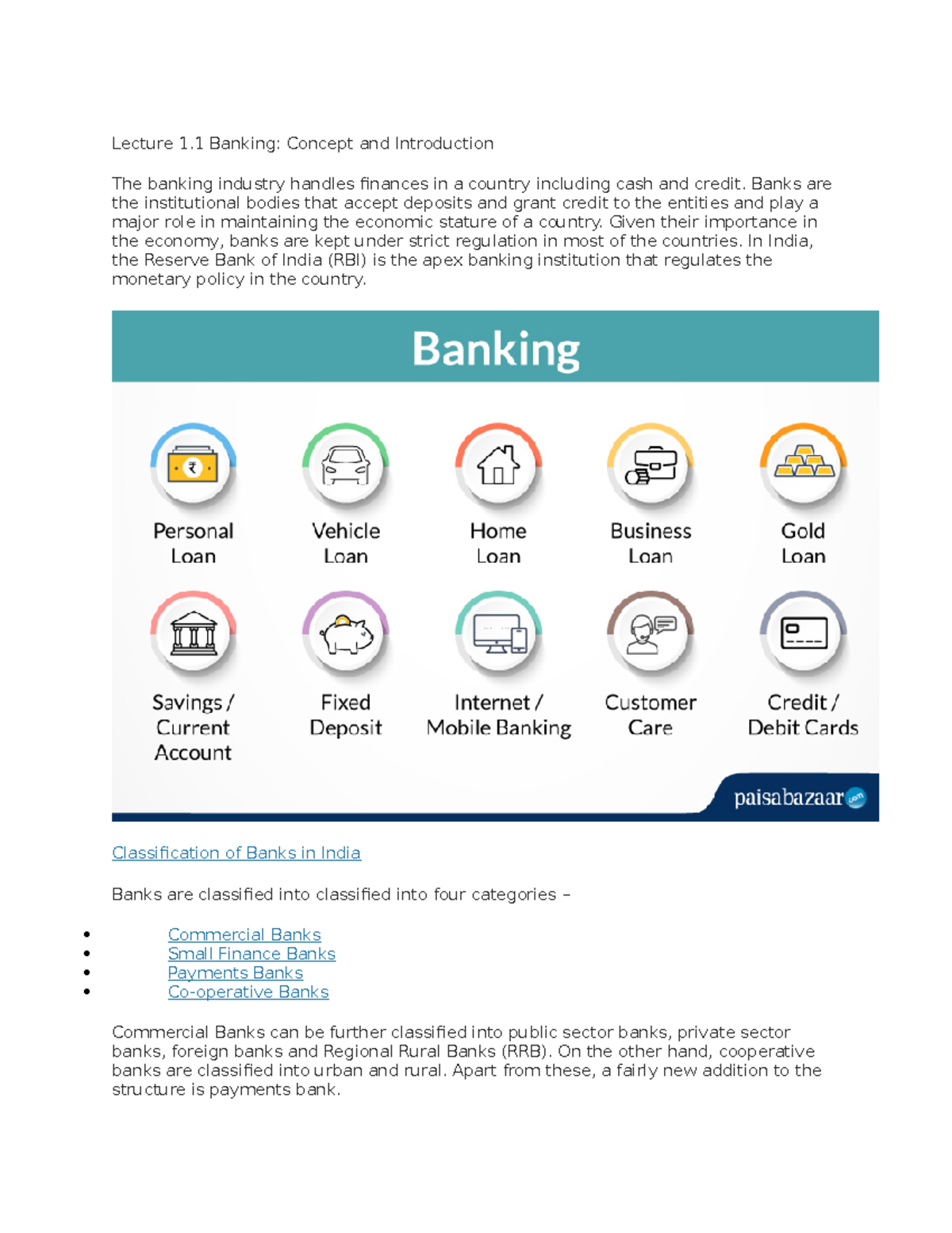 Lecture 1.1.2 Banking structure in India - Lecture 1 Banking: Concept ...