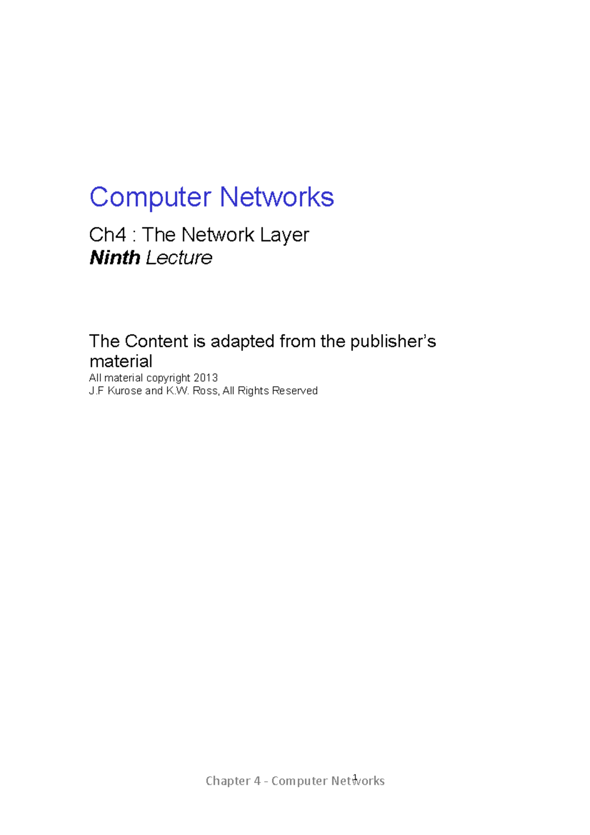 Computer Networks - Ch4 I - Computer Networks Ch4 : The Network Layer ...