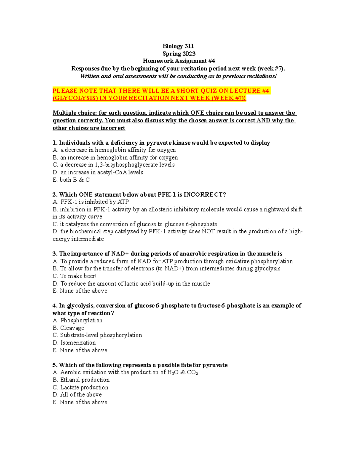 Bio 311 Winter 2023 HW #4 - Biology 311 Spring 2023 Homework Assignment ...