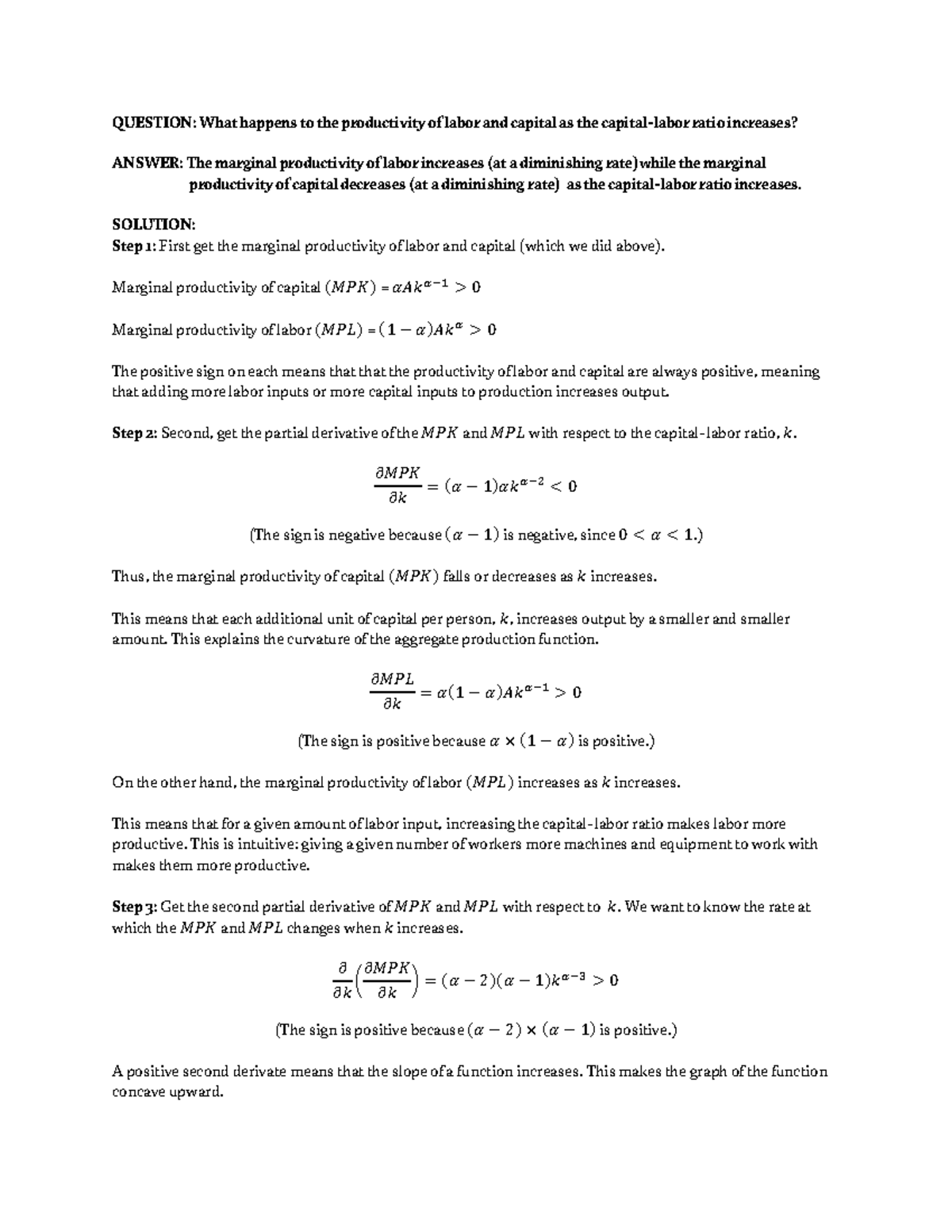 Capital-labor Ratio And The Productivity Of Labor And Capital 