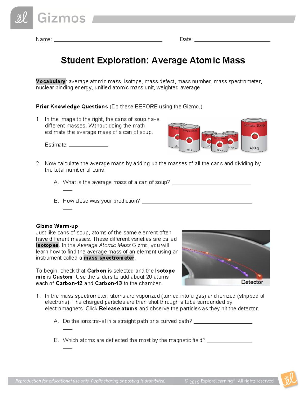 Average Atomic Mass SE - dvdz - Name: Date: Student Exploration ...