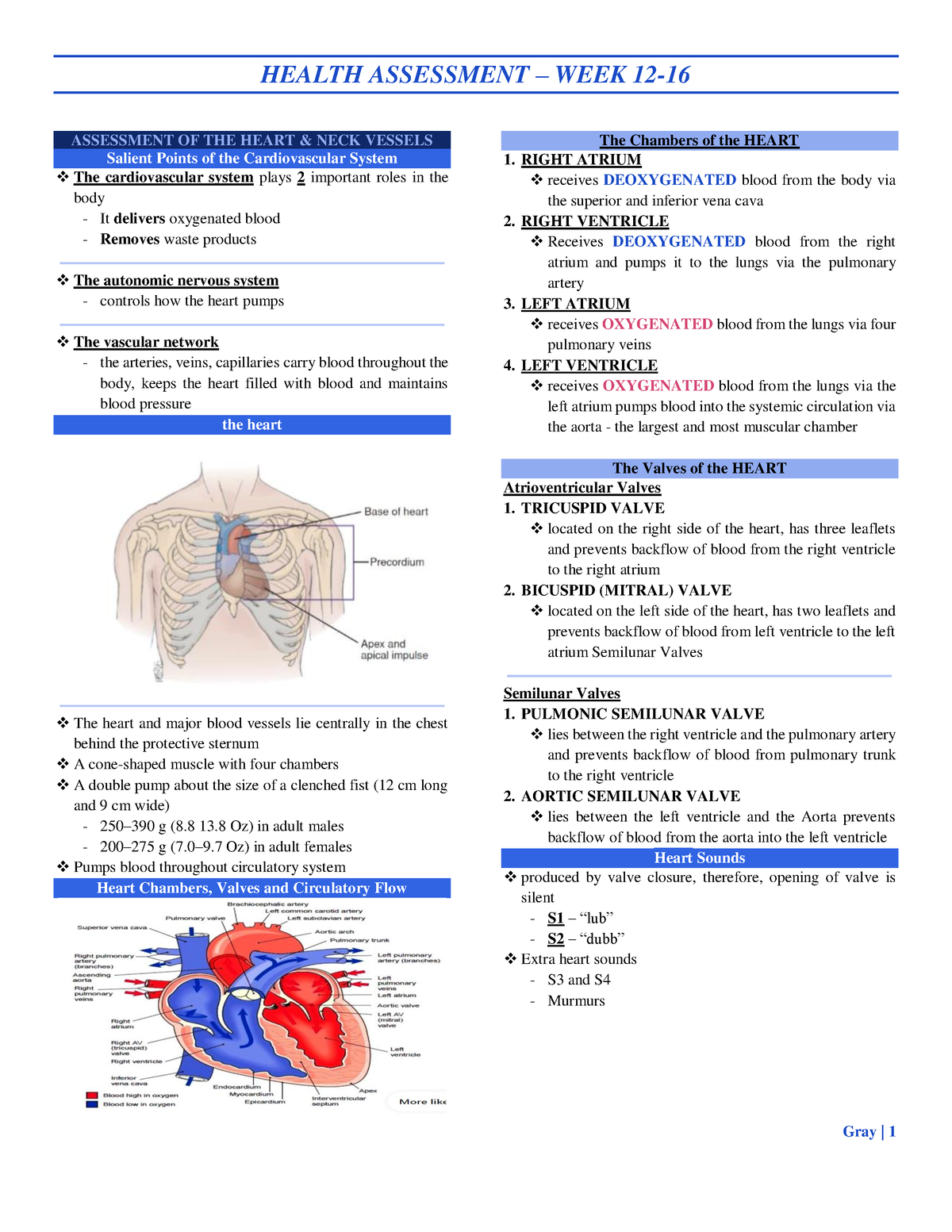 Health assessment midterm week 12-16 - ASSESSMENT OF THE HEART & NECK ...